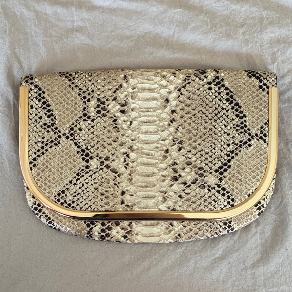 Banana Republic Snake Print Clutch with Gold Tone Frame